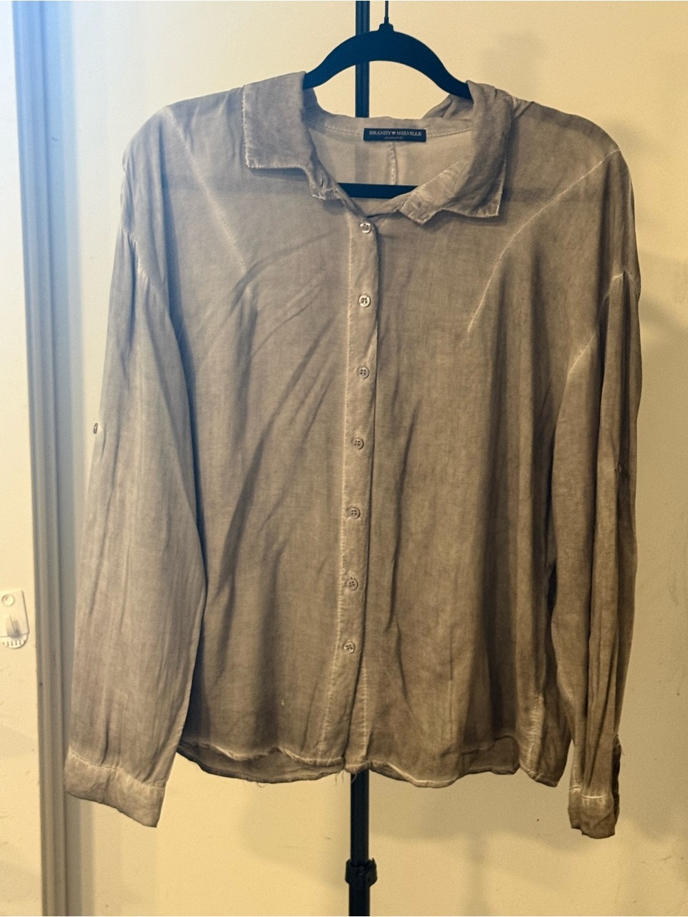 Brandy Melville Taupe/Grey Washed Button-Up Shirt